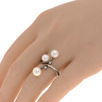 18K Black Gold Pearl + Diamond Wrap Ring // Ring Size: 6.25 // New