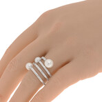 18K White Gold Pearl + Diamond Wrap Ring I // Ring Size: 6.5 // New