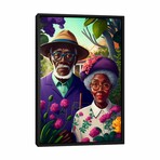 Retro Futurist African Grandparents - Garden I by Digital Wild Art (26"H x 18"W x 1.5"D)