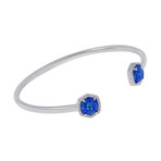 Davie Rhodium-Plated Brass + Royal Blue Kyocera Opal Cuff Bracelet // Up to 7.5" // New