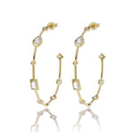 Mei 14K Yellow Gold Diamond + Rainbow Moonstone Hoop Earrings // New