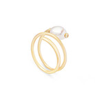 Jayla 14K Yellow Gold-Plated Brass + Baroque Pearl Semi-Adjustable L/XL Ring // Ring Size: 8-9 // New