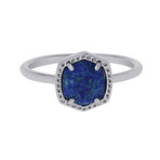 Davie Rhodium-Plated Brass + Royal Blue Kyocera Opal Ring // Ring Size: 8 // New