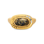 Anna Vintage Gold-Plated Brass + Black Pyrite Ring // New (Ring Size: 6)