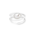 Jayla Bright Silver-Plated Brass + Baroque Pearl Semi-Adjustable Ring // New (S/M Ring // Ring Size: 6-7)