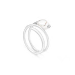 Jayla Bright Silver-Plated Brass + Baroque Pearl Semi-Adjustable Ring // New (S/M Ring // Ring Size: 6-7)