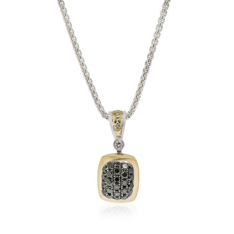 Sterling Silver + 18k Yellow Gold + 14k White Gold Diamond + Black Diamond Pendant Necklace // 16.5" // New