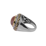 Sterling Silver + 18k Yellow Gold Diamond + Peach Moonstone Ring // Ring Size: 6.5 // New