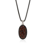 Sterling Silver Roxy Black Sapphire + Mozambique Garnet Oval Pendant Necklace // 16" // New