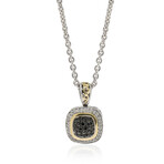 Sterling Silver + 18k Yellow Gold + 14k Yellow Gold Diamond + Black Diamond Pendant Necklace // 17" // New