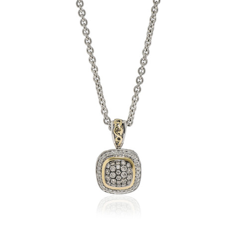 Sterling Silver + 14k White Gold + 18k Yellow Gold Diamond + Brown Diamond Pendant Necklace // 17" // New
