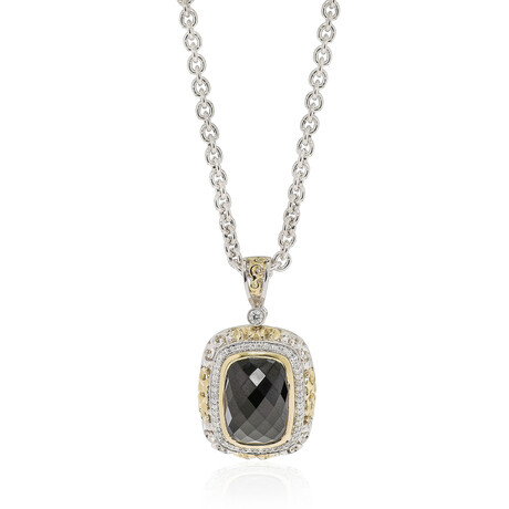 Sterling Silver + 18k Yellow Gold Diamond + Black Spinel Pendant Necklace // 16" // New