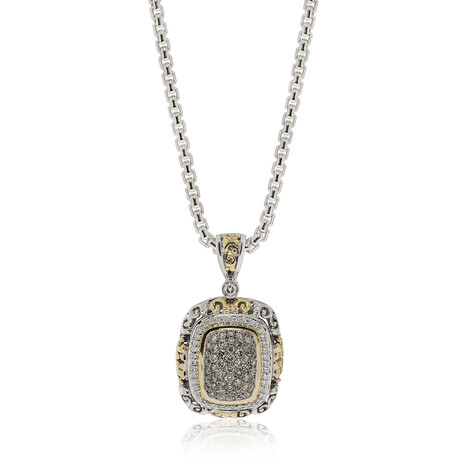 Sterling Silver + 18k Yellow Gold Diamond + Brown Diamond Pendant Necklace // 16" // New