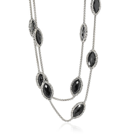 Sterling Silver Marquis Hematite Necklace // 38" // New