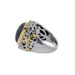 Sterling Silver + 14k Yellow Gold + 18k Yellow Gold Diamond + Black Diamond Ring // Ring Size: 6.75 // New