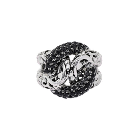 Sterling Silver + 14k White Gold Black Sapphire Ring // Ring Size: 6.75 // New