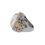 Sterling Silver + 18k Yellow Gold Diamond + Mother of Pearl Ring // Ring Size: 6.75 // New