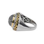 Sterling Silver + 18k Yellow Gold Diamond + Brown Pave Diamond Ring // Ring Size: 6.5 // New