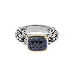Sterling Silver + 14k Yellow Gold Black Diamond Ring // Ring Size: 6.5 // New
