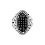 Sterling Silver White Sapphire + Black Sapphire Ring // Ring Size: 6.5 // New