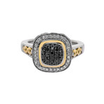 Sterling Silver + 14k White Gold + 18k Yellow Gold Diamond + Black Diamond Ring // Ring Size: 6.75 // New