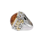 Sterling Silver + 18k Yellow Gold Diamond + Citrine Ring // Ring Size: 6.75 // New