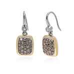 Sterling Silver + 18k Yellow Gold Daimond + Brown Diamond Earrings // New