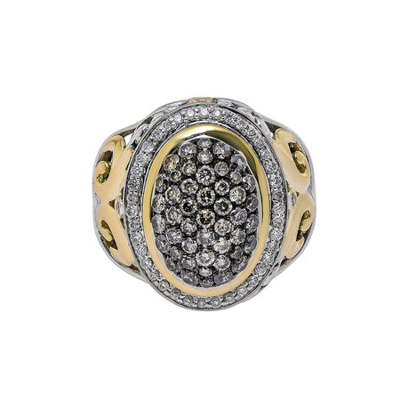 Sterling Silver + 18k Yellow Gold Diamond + Brown Diamond Ring // Ring Size: 6.75 // New
