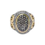 Sterling Silver + 18k Yellow Gold Diamond + Brown Diamond Ring // Ring Size: 6.75 // New