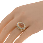 Sterling Silver + 18k Yellow Gold Diamond + Peach Moonstone Ring // Ring Size: 6.5 // New