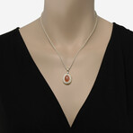 Sterling Silver + 18k Yellow Gold Diamond + Peach Moonstone Pendant Necklace // 16.5" // New