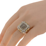 Sterling Silver + 14k White Gold + 18k Yellow Gold Diamond + Brown Pave Diamond Ring // Ring Size: 6.75 // New