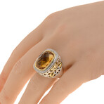 Sterling Silver + 18k Yellow Gold Diamond + Citrine Ring // Ring Size: 6.75 // New