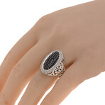 Sterling Silver White Sapphire + Black Sapphire Ring // Ring Size: 6.5 // New