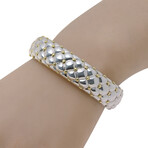 Sterling Silver, 18k Yellow Gold + 14k White Gold Tufted Cuff Bracelet // 6.5" // New
