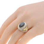 Sterling Silver + 18k Yellow Gold Diamond + Gray Moonstone Ring // Ring Size: 6.75 // New
