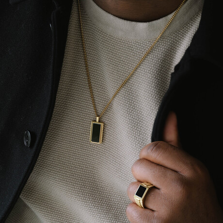 Black Onyx/18K Gold Necklace & Ring Set (9)