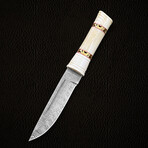 10' Bone And Handle // Damascus Steel Knife // Leather Sheath