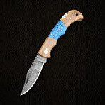 6.5" Handmade Olive Wood Turquoise Handle // Damascus Pocket Knife // Leather Sheath