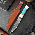 10' Bone And Turquoise Handle // Damascus Steel Knife // Leather Sheath