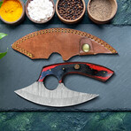 Handmade Damascus Ulu Knife // Leather Sheath