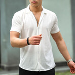 Stripe Patterned Short Sleeve Fit Shirt // White (2XL)