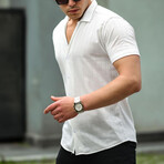 Stripe Patterned Short Sleeve Fit Shirt // White (M)