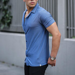 Premium Textured Short Sleeve Fit Shirt // Blue (XL)