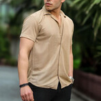 Striped Short Sleeve Fit Shirt // Beige (L)