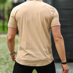 Stripe Patterned Short Sleeve Fit Shirt // Beige (XL)
