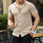 Wafer Pattern Short Sleeve Fit Shirt // Beige (M)