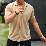 Stripe Patterned Short Sleeve Fit Shirt // Beige (L)