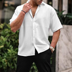 Oversize Ribbed Short Sleeve Shirt // White (L)