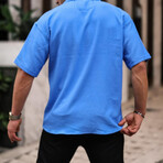 Oversize Ribbed Short Sleeve Shirt  // Blue (XL)